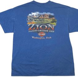 Harley-Davidson Zion Washington, UT T-Shirt Double Sided Graphic Tee XXL Blue
