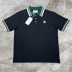 Casablanca Embroidered Knitted Polo Collar White Short Sleeves 