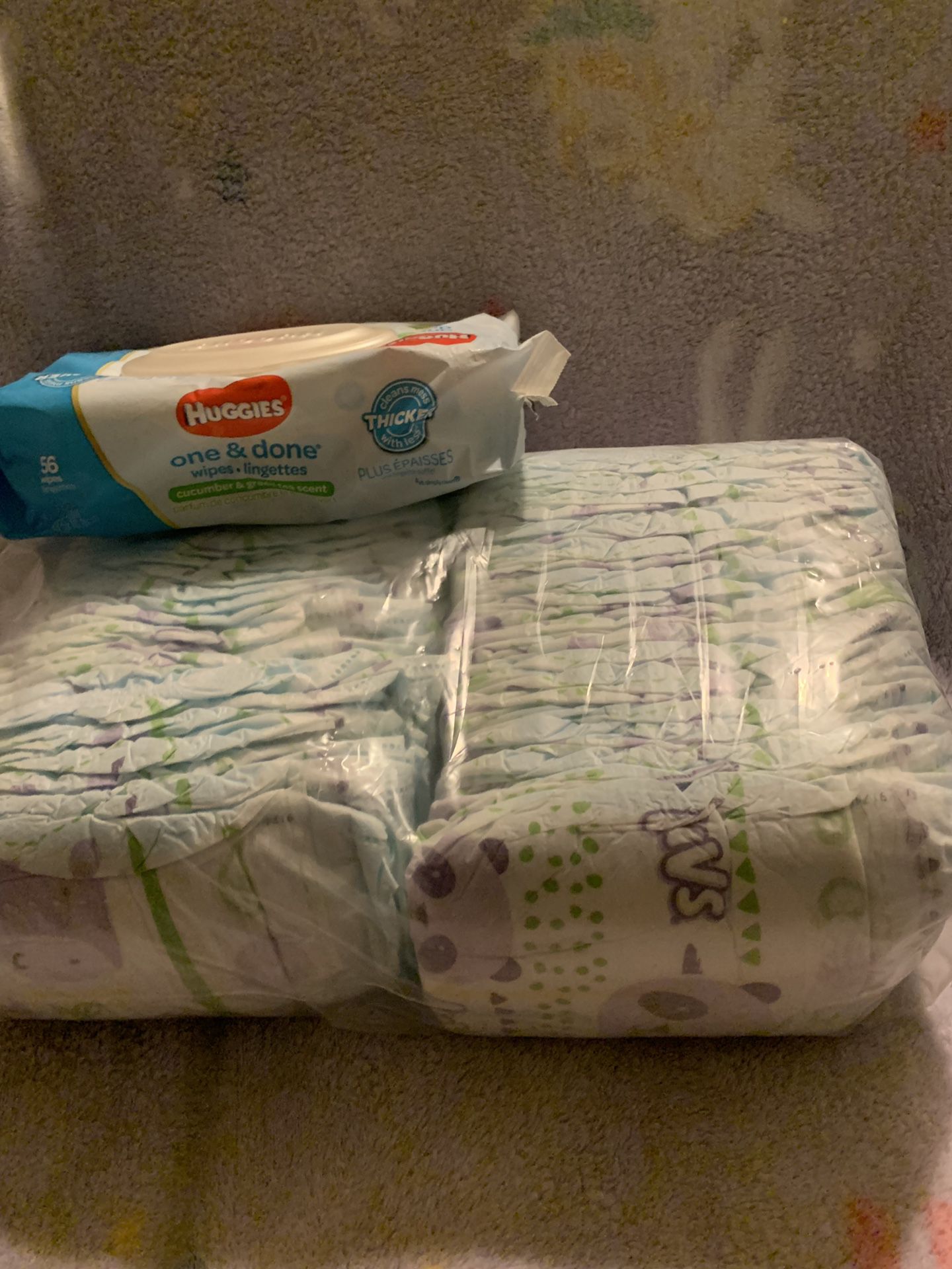 Luvs Diapers size 1 & Huggies Wipes Pack