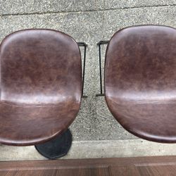 Two Leather Bar Stools