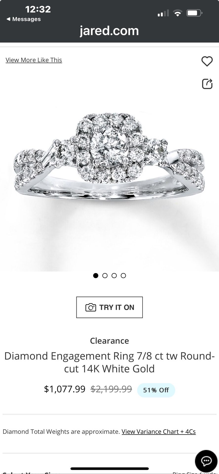 Jared 14k WG Engagement Ring for sale Size 6