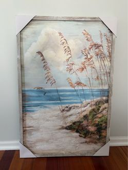 Abstract Coastal Beach Wooden Framed Wall Art, 24x36 Inch