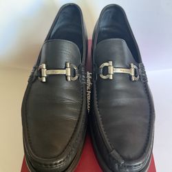 Salvatore Ferragamo Black Leather Loafers Horsebit Men’s Size 9D Authentic