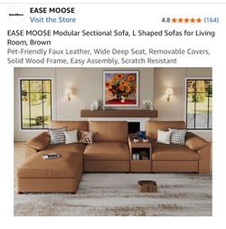 Brown leather faux couch