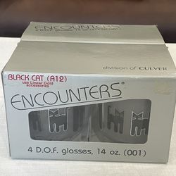 Culver "Encounters" Black Cat hard plastic Double Old Fashioned glasses set. (4) Glasses