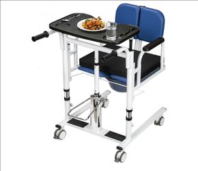 Patient Lift Transfer Chair for Home, 440lbs Capacity,Equipped with a Hydraulic Lift Bar, Commode, and Dining Table,4 in 1 Shower Chair with 180° Spli