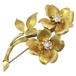 TIFFANY & CO VINTAGE 14K DIAMOND FLOWERS BROOCH PIN 2.3/8" X 1.50" 11.4 GRAMS
