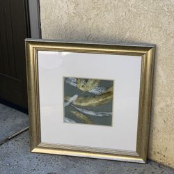 Wall Decor Art Gold/Gray Feathers With Square Gold Frame & Double Mat