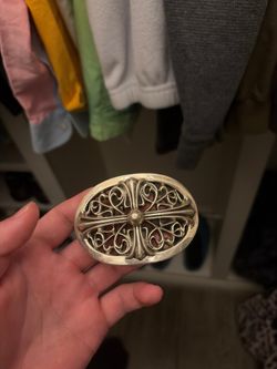 Chrome Hearts Oval Cross Floral Belt Buckle — Sterling Silver — 100% Authentic