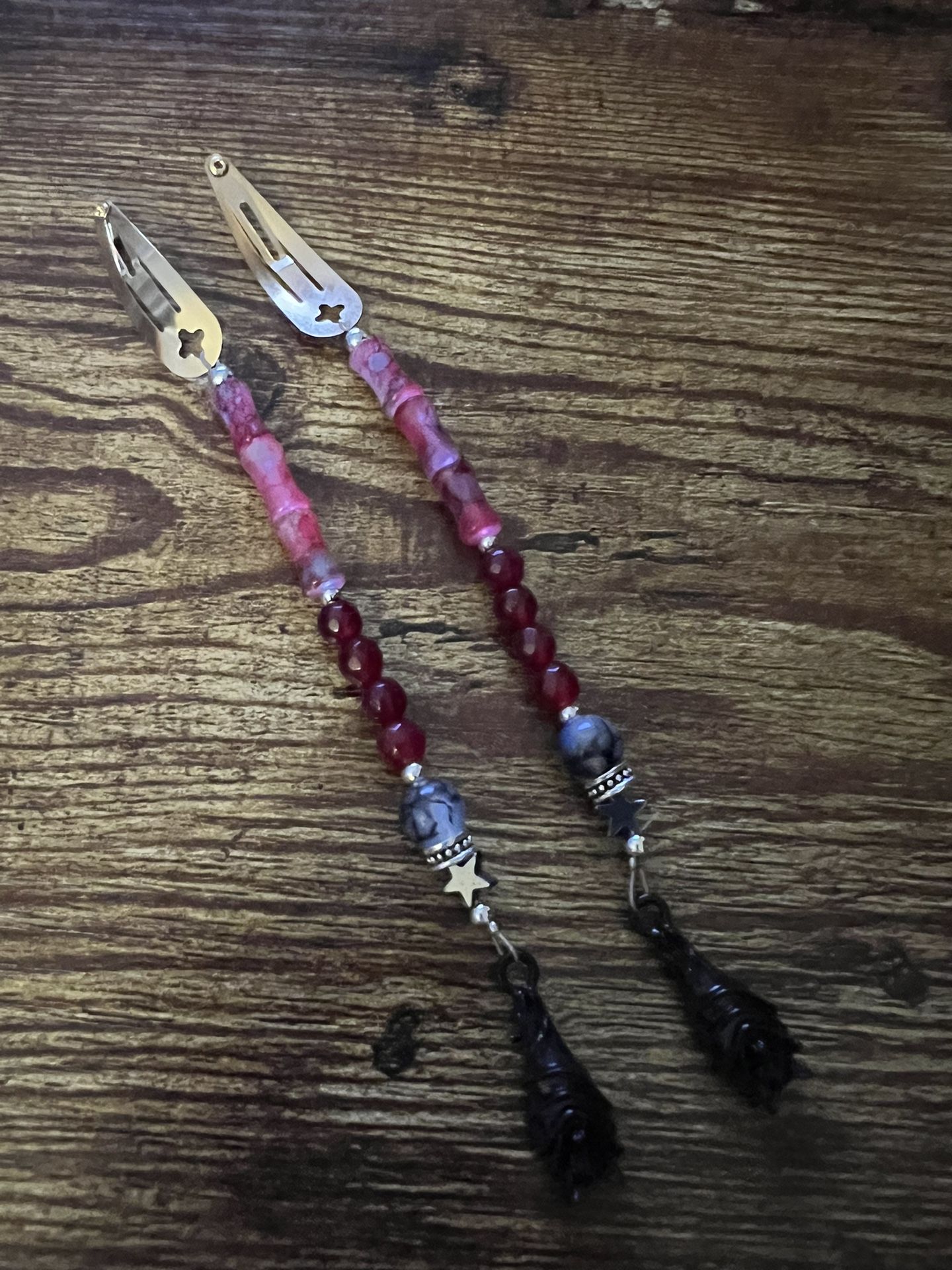 Gold Hair Clips With Beads And Bat Charms