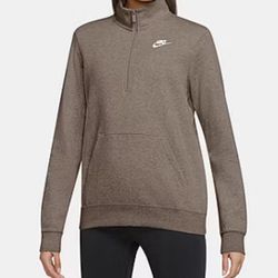 NIKE: Women’s Club Fleece Mock Neck Quarter-Zip Long Sleeve Pullover Sweatshirt