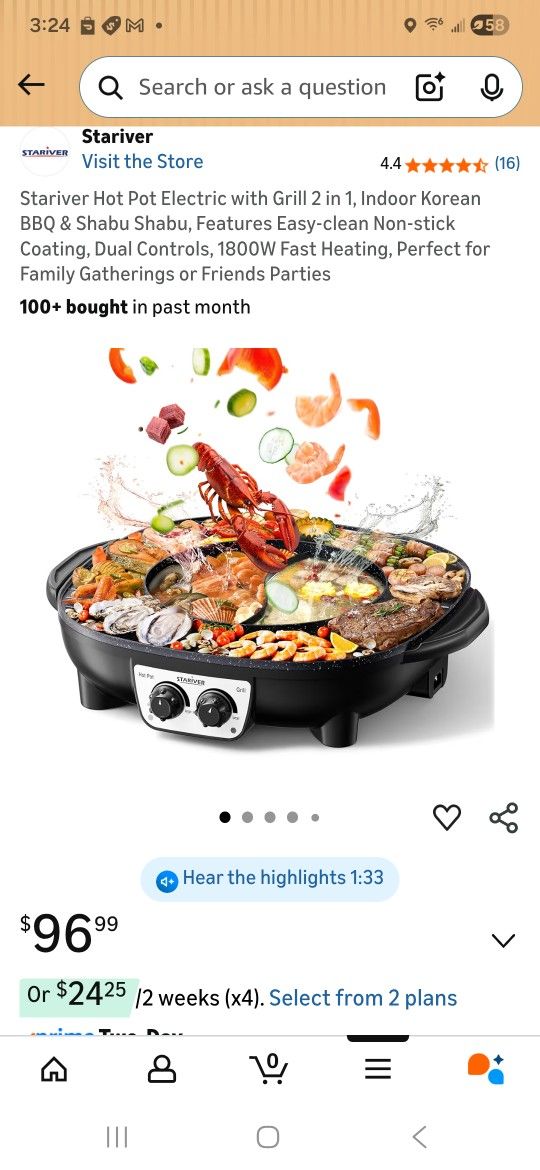 Electric grill hot pot combo 