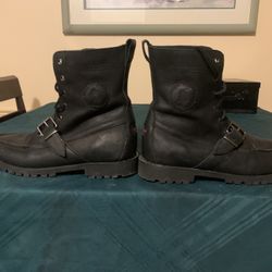 MENS RALPH LAUREN BLACK LEATHER BOOTS SIZE 10