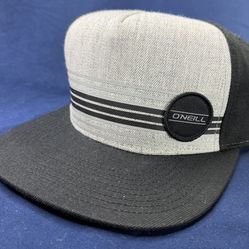 O’Neill Snapback Hat Gray Black Stripe Logo Flat Brim Cap Adult