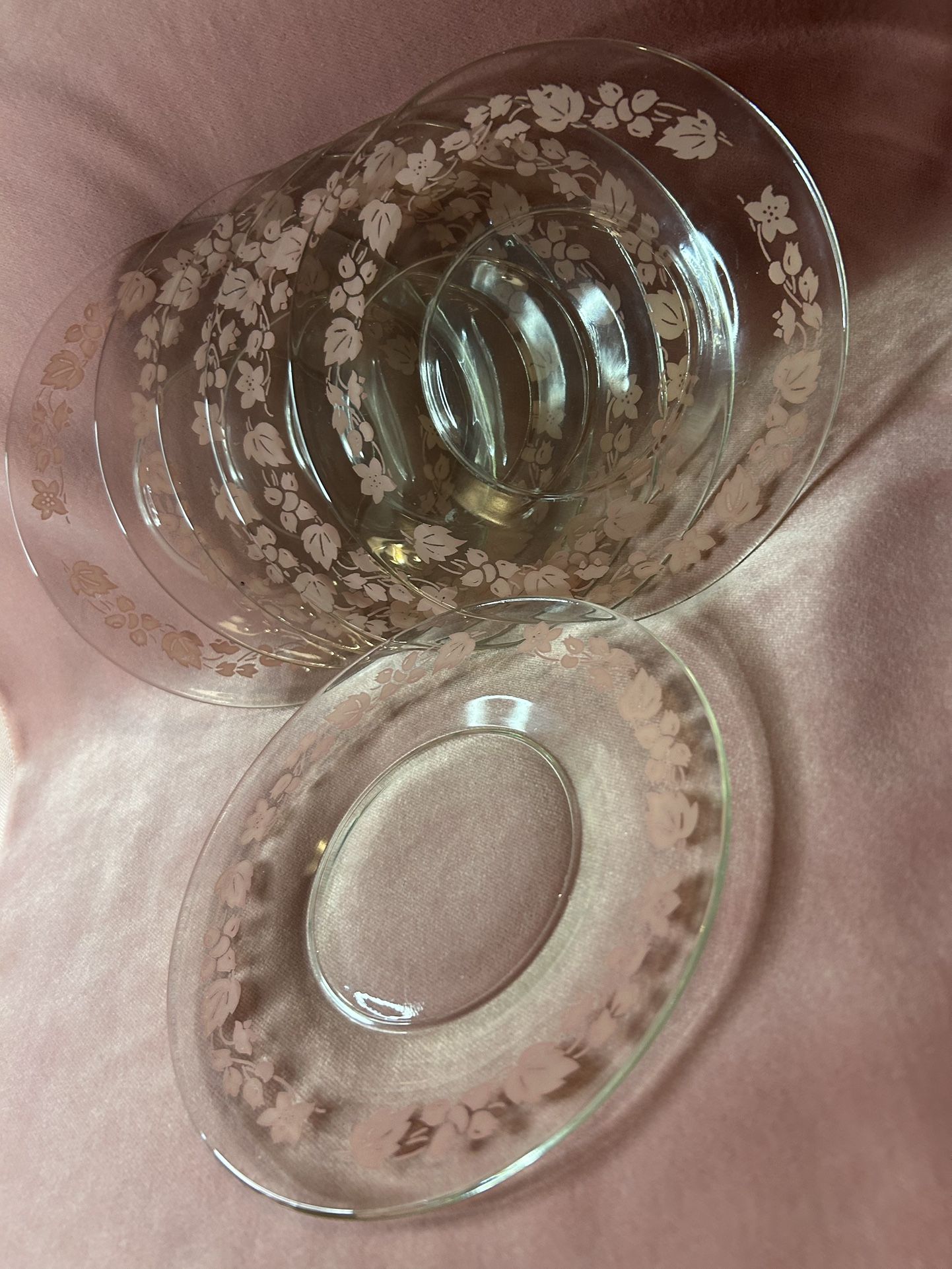 Vintage Translucent Plates With Pink Floral Design
