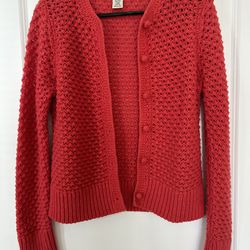 LL Bean Sweater Women’s (small - reg) Red Orange button up closure open Cardigan