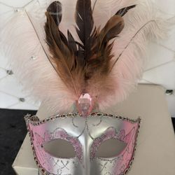Pink Masquerade Mask With Stick
