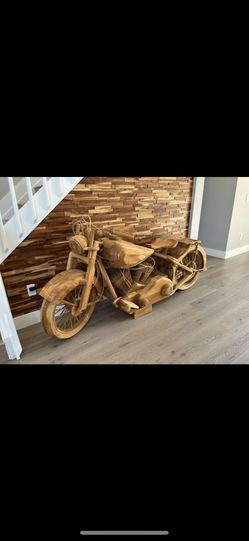 *** One Of A Kind Full Size Teak Wood Harley Davidson