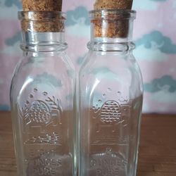 Vintage 2 Glass  Embossed Honey Jars