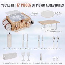CAMPING BASKET FOR 2 small table wine bag cuterly kit for pick  $60 regular value Canasta nueva nunca usada con todo lo que viene en las fotos mesita 