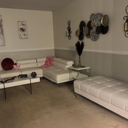 White Sectional And Ottoman 