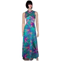 1970's Liberty House of Hawaii Floor Length Gown With Matching Tassled Scarf