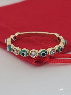 14K Yellow Gold Mystic Eyes and CZ Band Ring Size 9, Solid Gold/ Anillo de Banda de Oro con Ojo Místico! 👌🎁Post Tags: Anillo de Oro