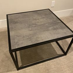 Modern Square Coffee Table With The Matte Black Metal Base Dark Gray Slate Looking Top 27.5”x27.5” H16”