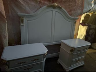 Glam style Queen size bedroom set white and gold metallic color bedroom has been refurbished!🌺