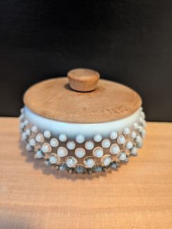 Vintage Fenton Opalescent Hobnail Lidded Powder Jar 