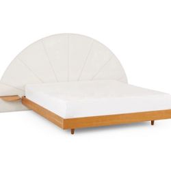 Article Almelo King Headboard + Basi King Bed Frame – Ivory Wool Bouclé & Oak