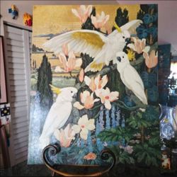 artwork depicted is a painting titled "Cockatoos"  22"×28"