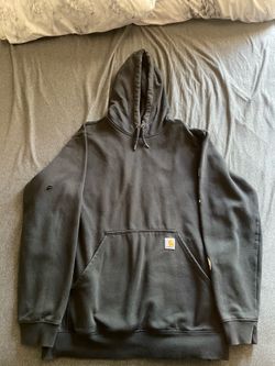 Carhartt Pullover Hoodie Men's L Faded Black Loose Fit Heavyweight Logo Pocket
