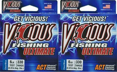 2 New Vicious Ultimate fishing Line 330 YD Clear Blue 6BL for baitcaster baitcast spinning reel