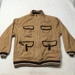 Sean John Jacket Mens XL Beige Utility Field Cargo Full Zip Lined Military type