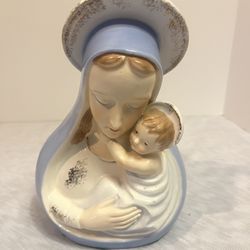 VINTAGE "MADONNA & CHILD HAND PAINTED CERAMIC PLANTER by ARTMARK.. JAPAN...6"