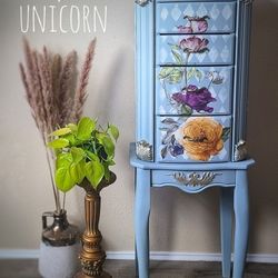 Small Petite Refinished Jewelry Armoire 