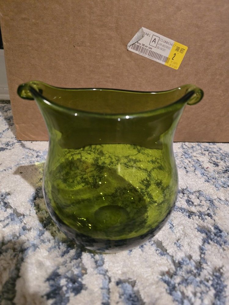 OLIVE GREEN GLASS VASE