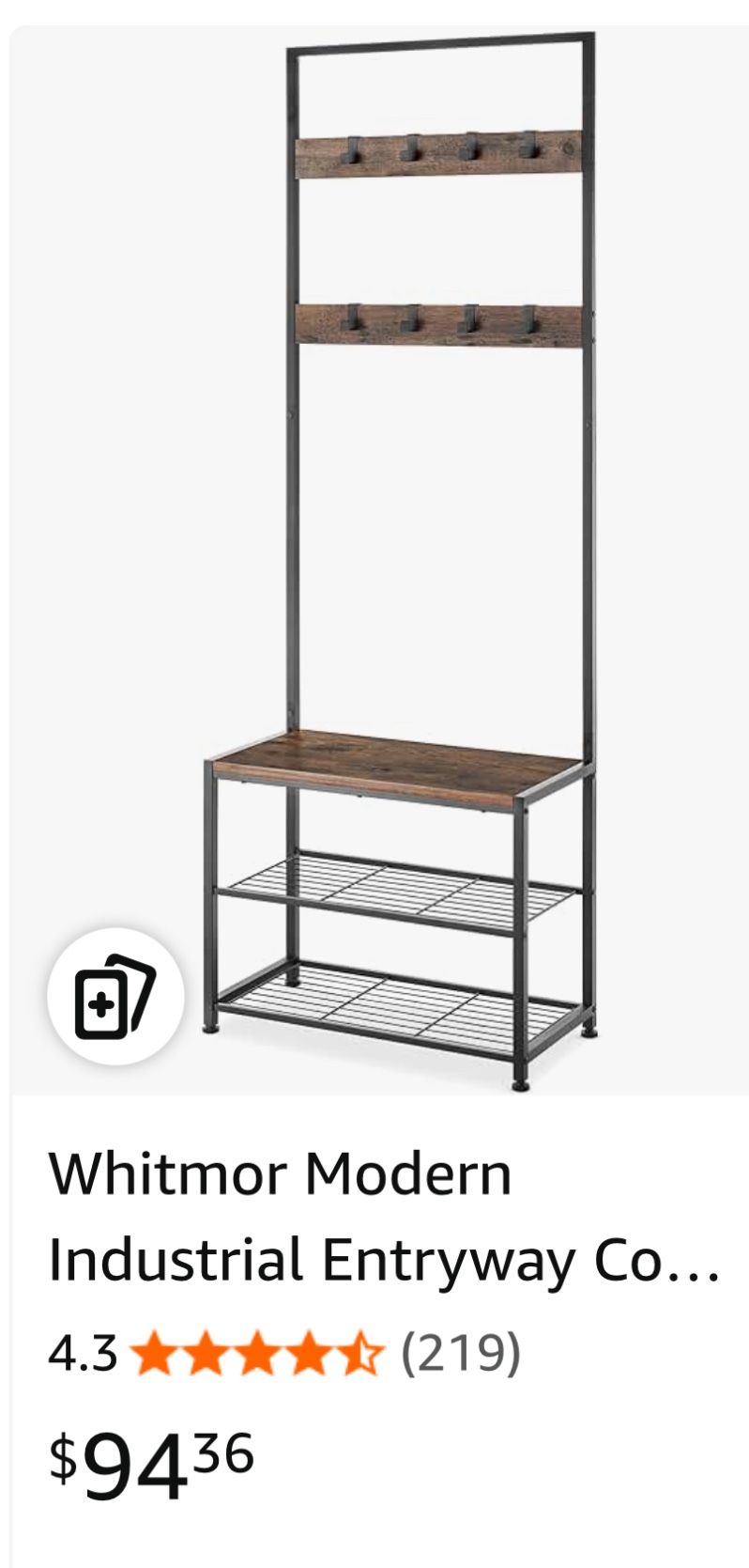 Hall Tree, Coat Rack with Shoe Bench, Entryway Bench with Shoe Storage, Multifunctional Entryway Storage Organizer, Metal Frame and 8 Movable Hooks, f