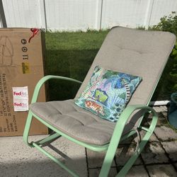 Set Of 2 PHI VILLA Green Metal Outdoor Rocking Chair (one new brand + one good condition)