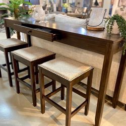 Rokane Brown 4-Piece Counter Table and Bar Stools