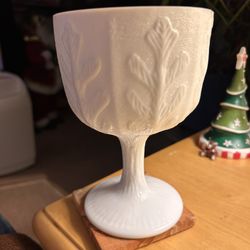 1975 Vintage FTD Oak Leaf MILK GLASS Pedestal Planter - Vase - Compote - Dish 