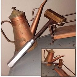 VINTAGE INDUSTRIAL STEEL METAL BRASS COPPER HAMMER WATERING CAN TABLE  DECOR 