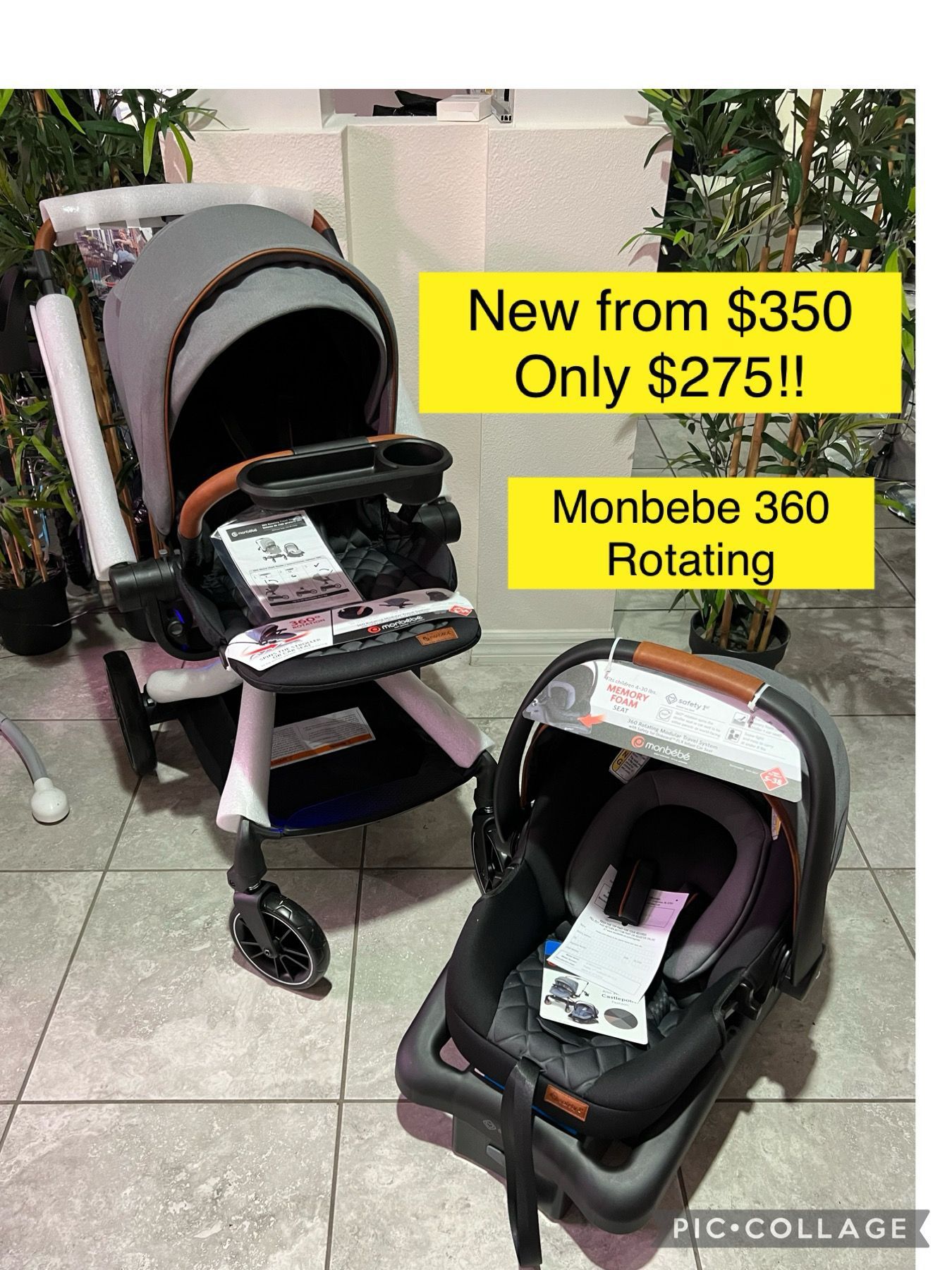 New from $350 only $275! Monbebe 360 Rotating Modular Travel System Stroller with Rear-Facing Infant Car Seat, Brilliant baby or kid