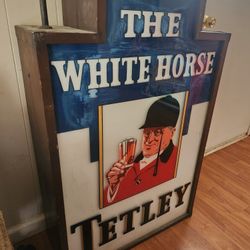 Antique Pub Advertising Sign Display The White Horse Tetley 