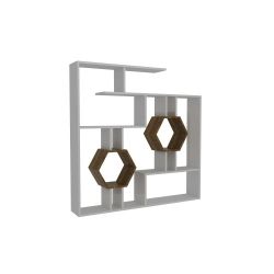 Tamara Geometric Open Shelves Bookcase, White & Walnut