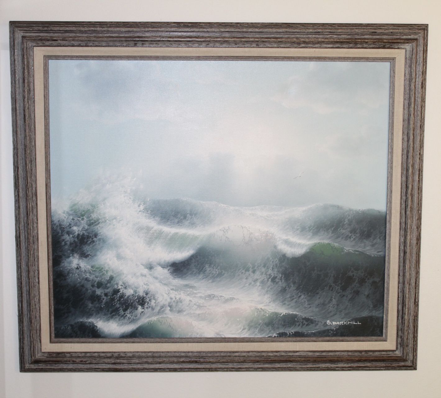 Vintage Sue Parkhill Signed Original Oil On Canvas Sea Landscape Framed Picture Size 25x29”