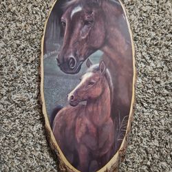 VINTAGE HORSE PROFILE LIVE EDGE WOOD ART PAINTED GLOSY WALL DECOR 