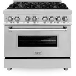 36 in. 6 Burner Dual Fuel Range with Convection Oven, Stainless Steel Finish, and Adjustable Leg Height