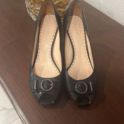 Coach Black Leather Peep Toe Heels Tatiana Size 9.5
